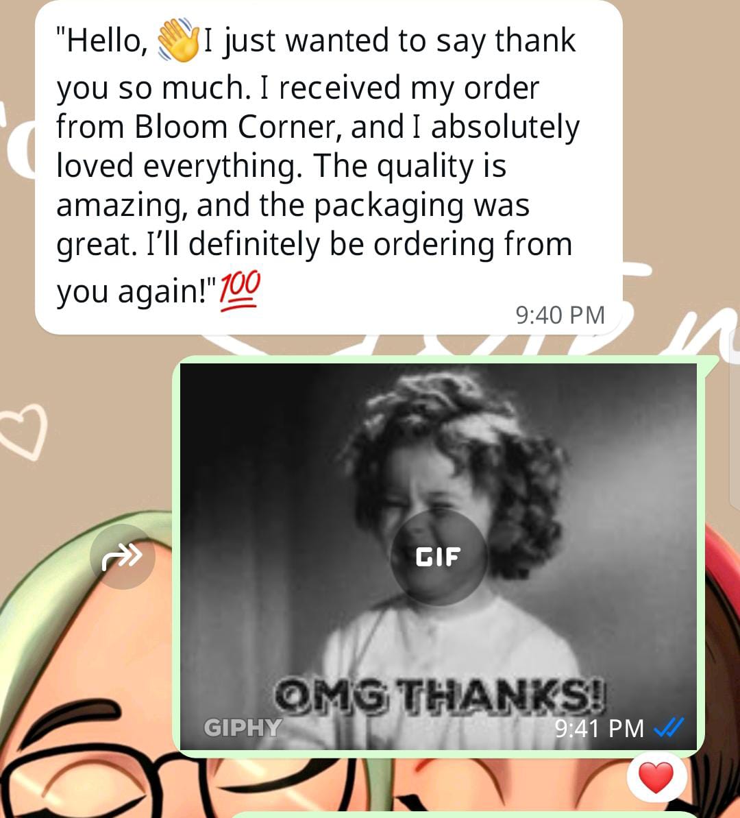 Customer thank you message with a Bloom Corner sunflower keychain