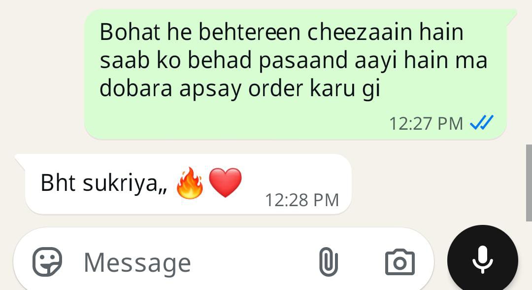 Customer feedback message praising Bloom Corner handmade items